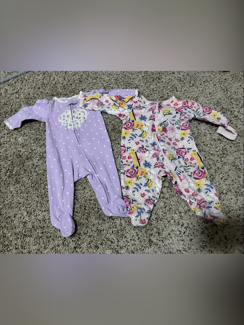 Carter's Lavender Polka Dot and Floral Print Footed Pajama Set